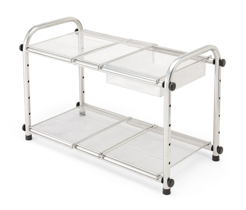 Type A Alpha Under-Sink Expandable & Adjustable Metal Storage Organizer Shelf with Basket, Chrome U1