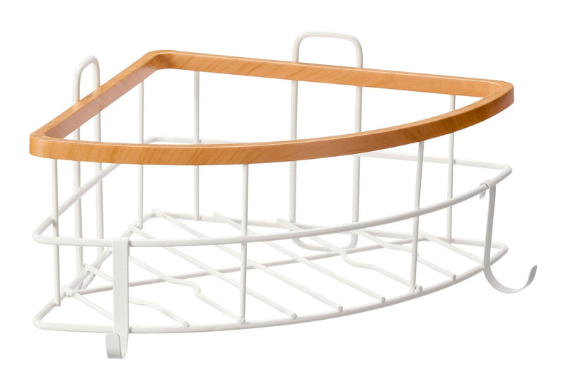 Type A Cubina Corner Wall Bin Shower Caddy with Hooks, White/Natural D7