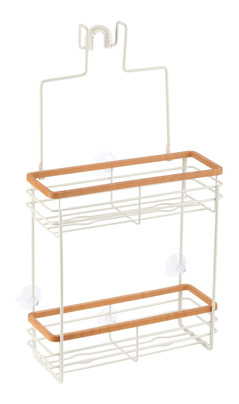 Type A Cubina Over-The-Shower 2-Tier Shower Caddy with Hook, White/Natural V9