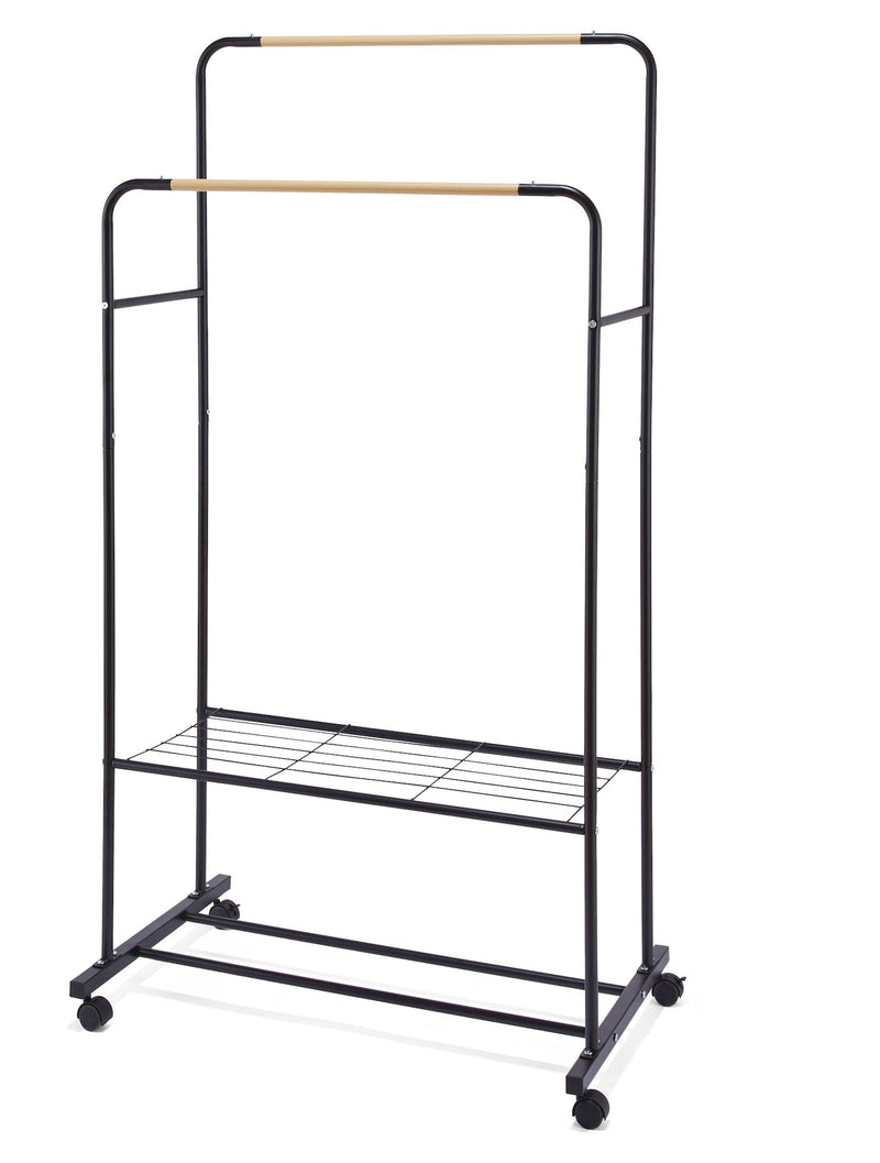 Type A Double Hanging Rail Garment Rack with Rolling Castors Q3