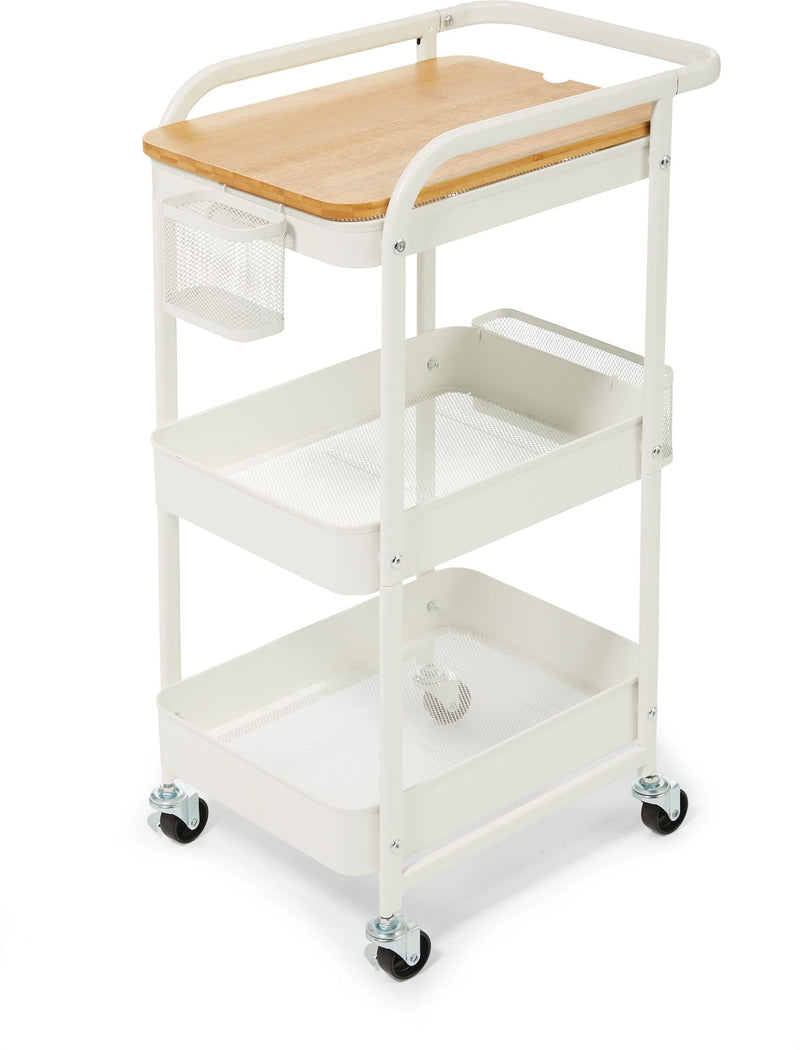 type A Engrained Steel 3-Tier Utility Cart with 4 Wheels White Y8