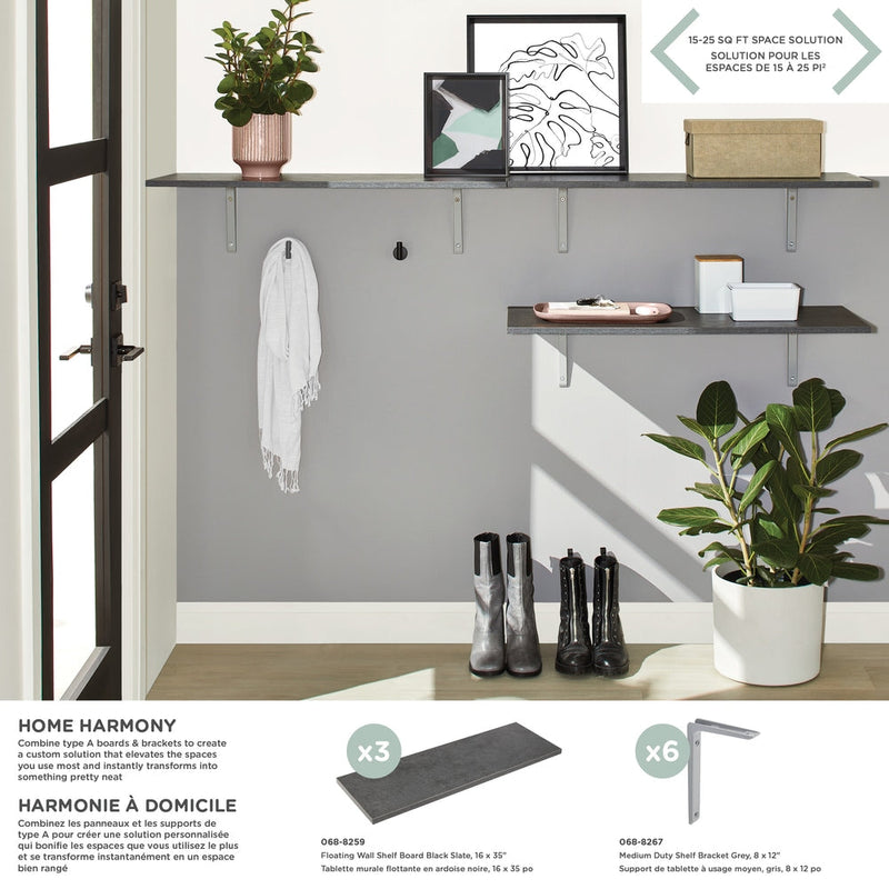 type A Floating Wall Shelf Board, Black Slate, 16 x 35-in U5