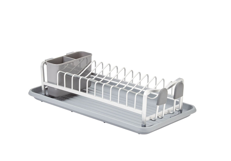 Type A Forte Compact Aluminum Dish Drying Rack with Cutlery Holder & Drainboard, 18.4 x 16-in, White/Grey N7