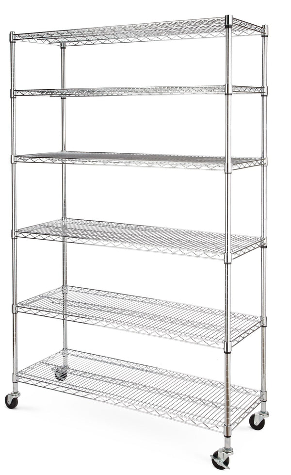 type A Metal 6-Tier Adjustable Wire Shelving Storage Unit with Wheels, Mastercraft Heavy Duty Stackable Storage Box with Lid, 102-L, Black/Blue,... Z5
