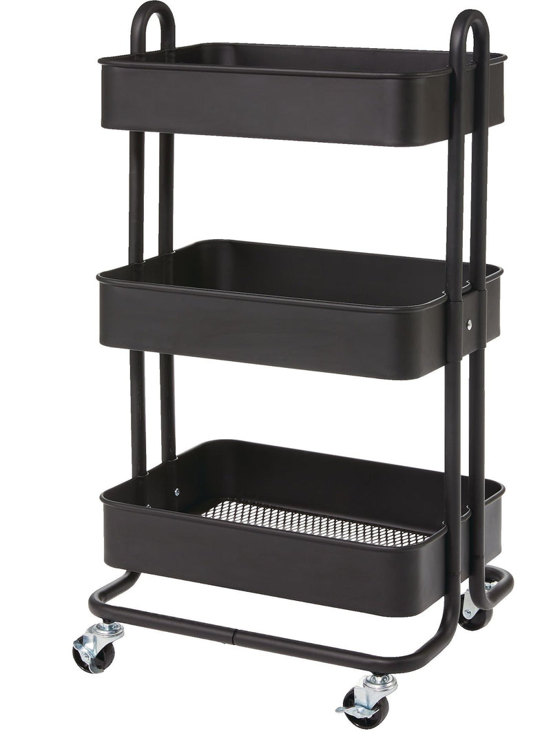 type A Momentum Steel 3-Tier Utility Cart with 4 Wheels Black E9