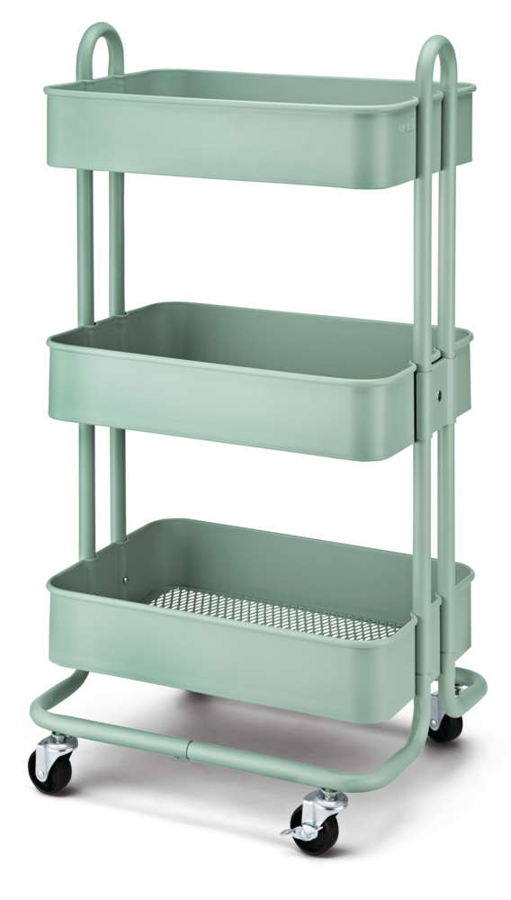 type A Momentum Steel 3-Tier Utility Cart with 4 Wheels, Eucalyptus T3