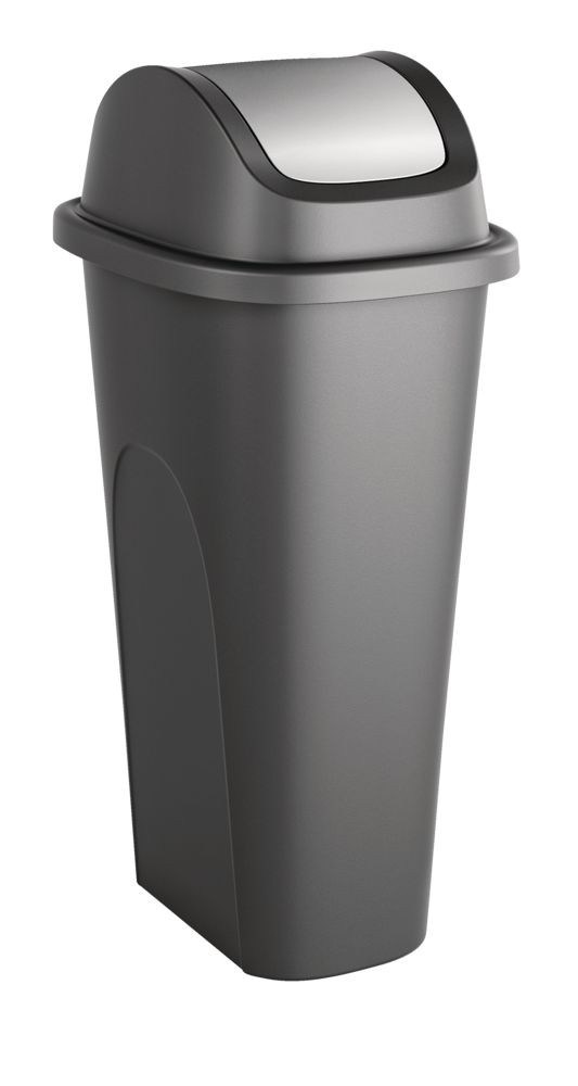 type A Plastic Rectangular Swing Lid Garbage Can, Black/Grey, 42-L F0