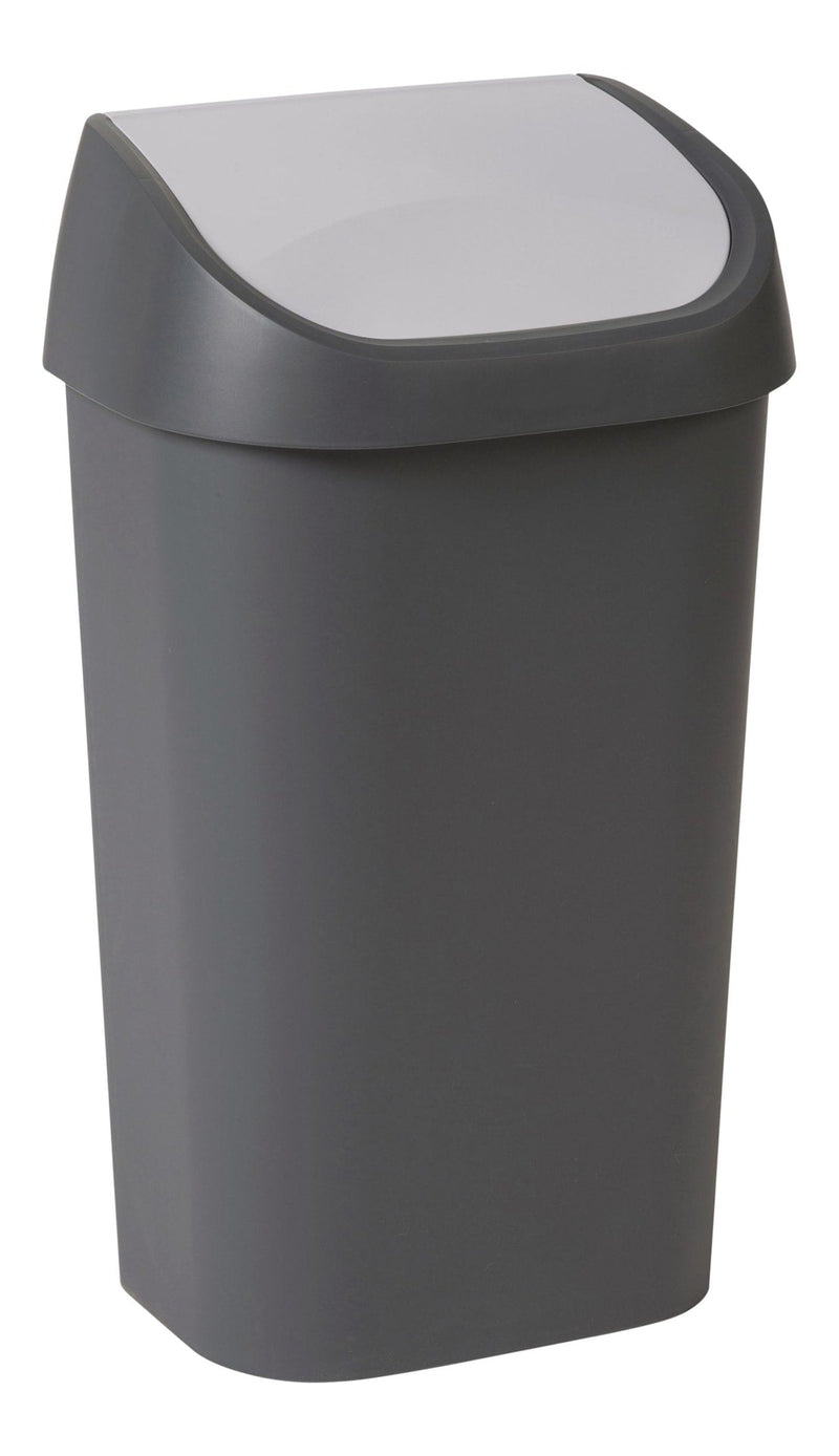 type A Plastic Rectangular Swing Lid Garbage Can, Black/Grey, 50-L U1