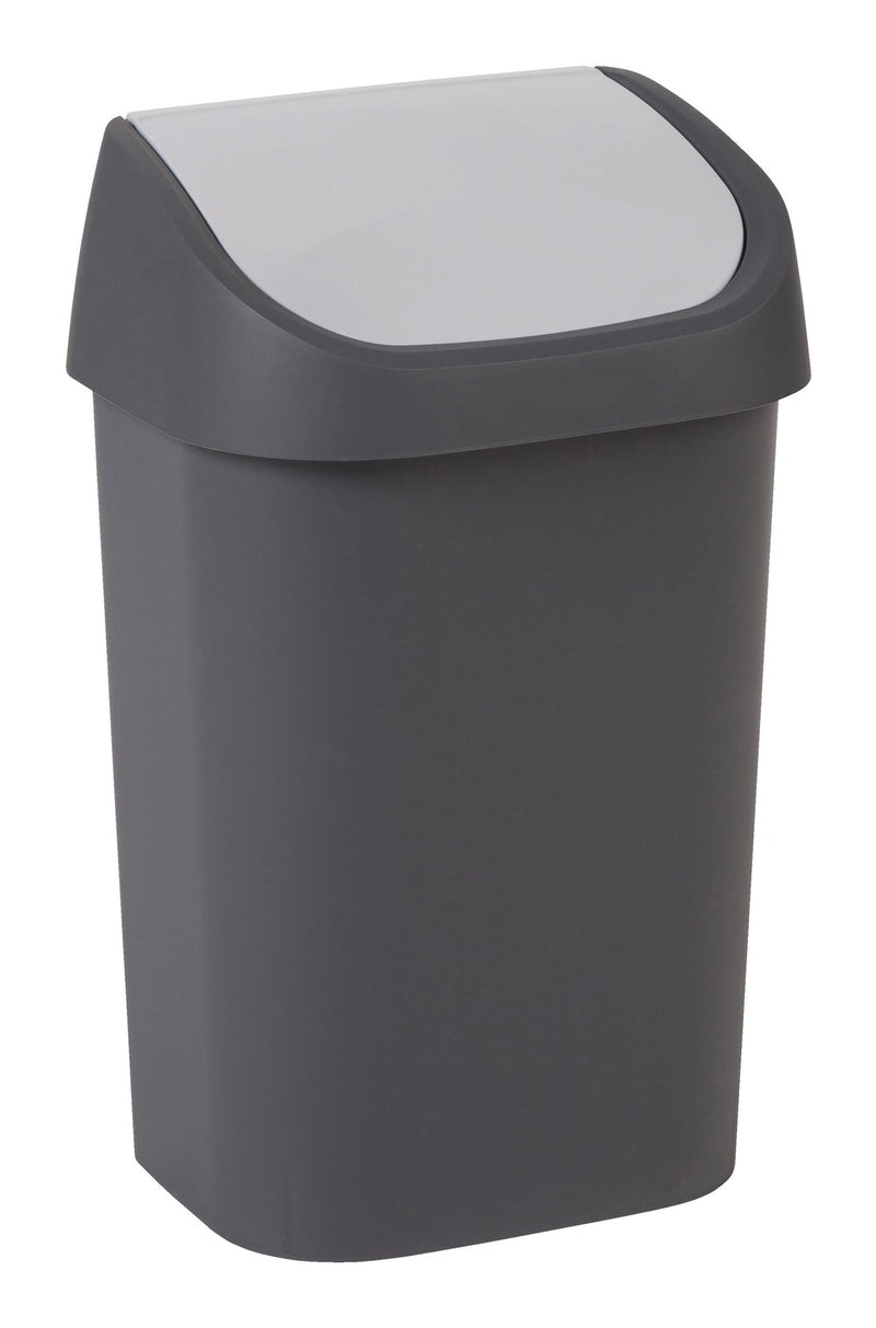 type A Plastic Swing-Top Garbage Bin, Black/Grey, 25-L M0