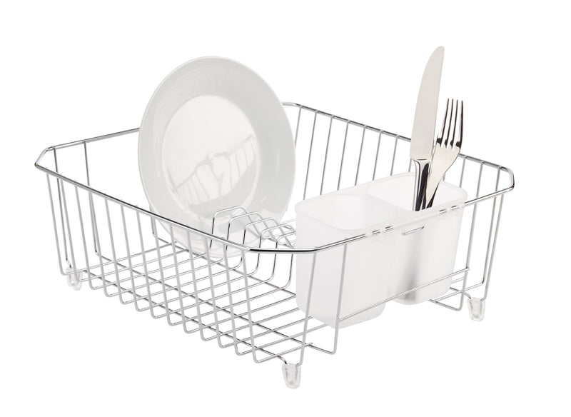 Type A Small Metal Dish Drying/Draining Rack For Kitchen, Chrome, 14.25 x 12.5 x 5-in Q9