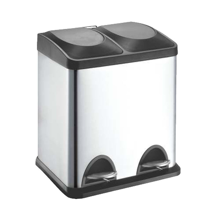 type A Stainless Steel Rectangular 2-Compartment Garbage Can, 2 x 15-L H9