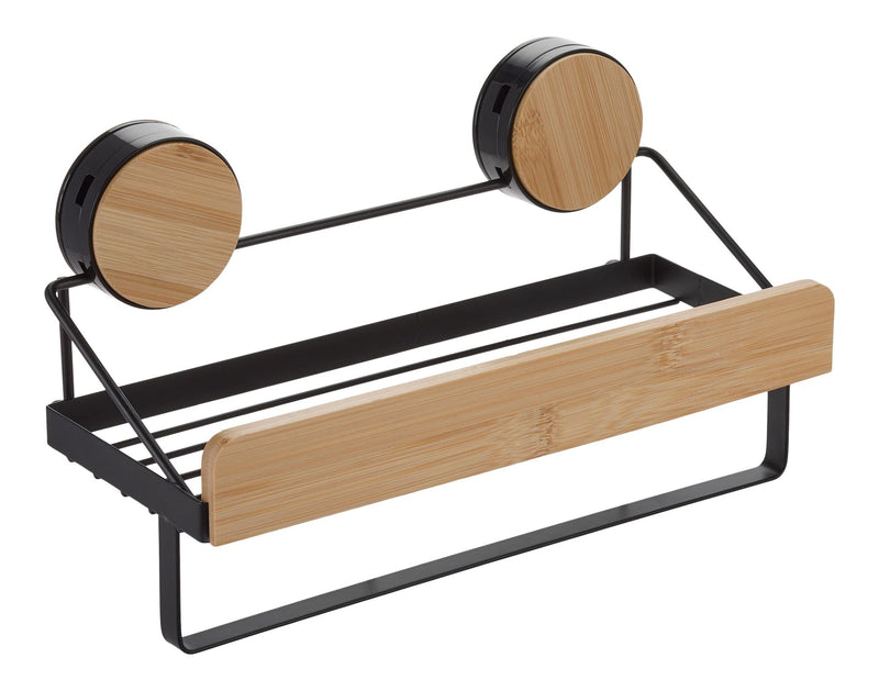 Type A Wall Mounted Single Tier Shower Rack, Black/Bamboo X0