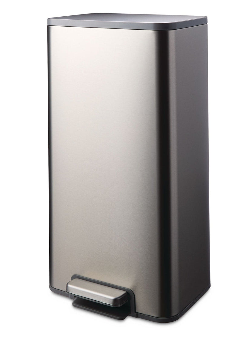 type A Wide Stainless Steel Rectangular Step Garbage Can with Slow Close Lid, 30-L A6
