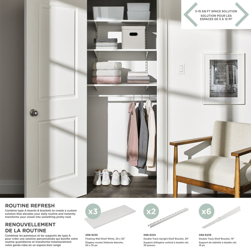 type A Wooden Floating Wall Shelf Board, White, 20 x 35-in J5