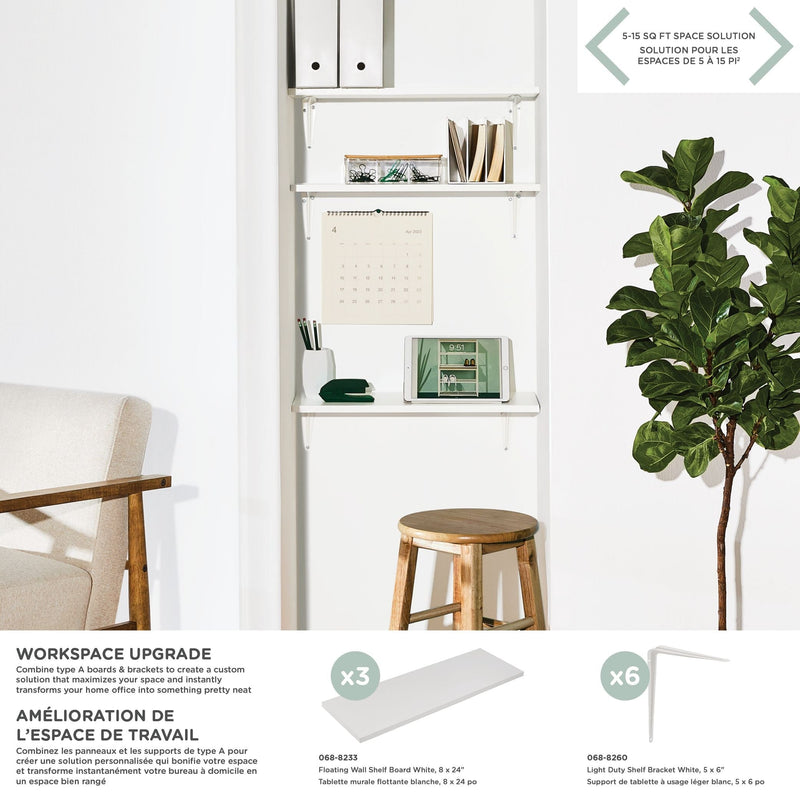 type A Wooden Floating Wall Shelf Board, White, 8 x 24-in M9