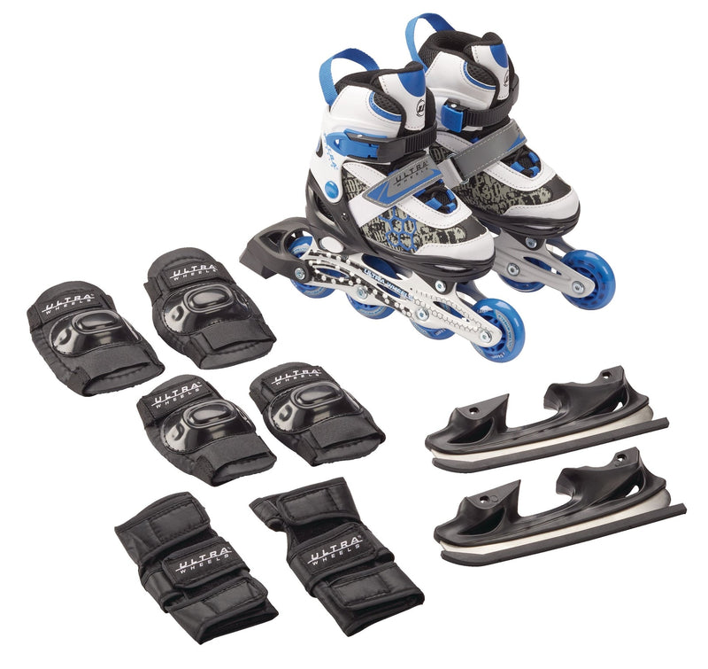 Ultra Wheels Switchers Ice/Inline Skates with Pad Set, Blue, Youth C4
