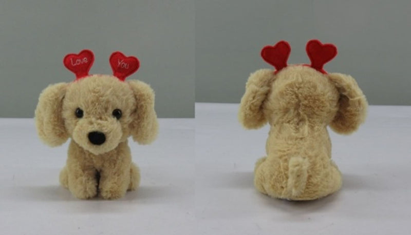 Valentine's Day Plush Dog with Heart Headband Gift for Valentine's/Anniversary Day, 6.5-in L7
