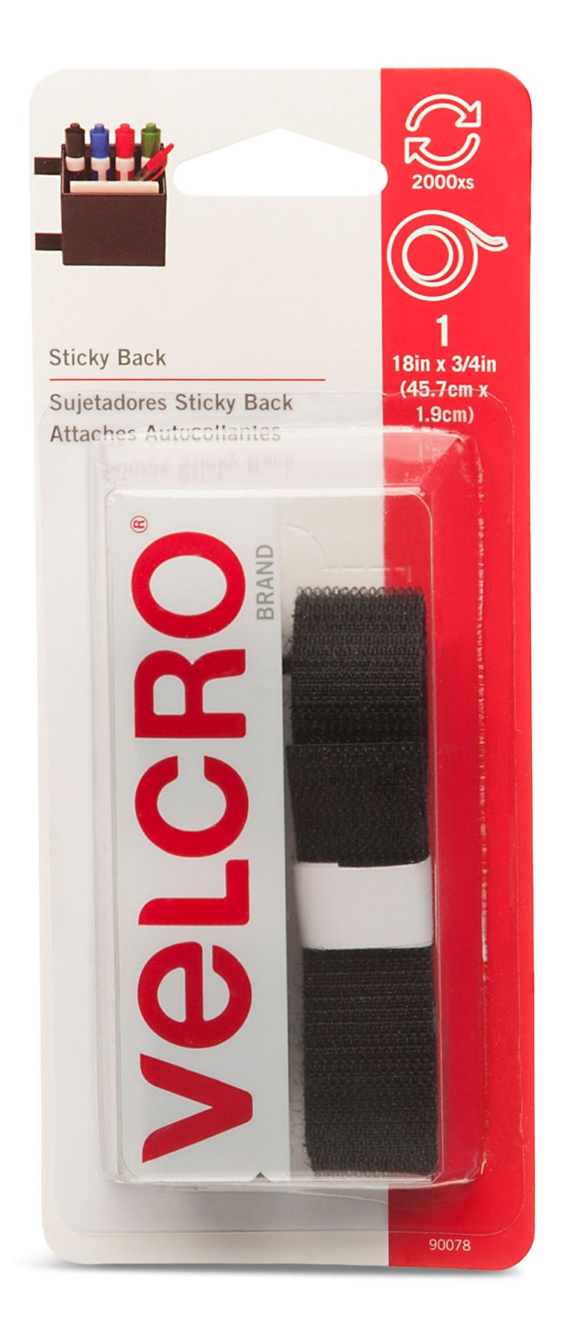 Velcro Adhesive General Purpose Sticky Back Tape, Black, 18 x 3/4-in, 1-pk J6
