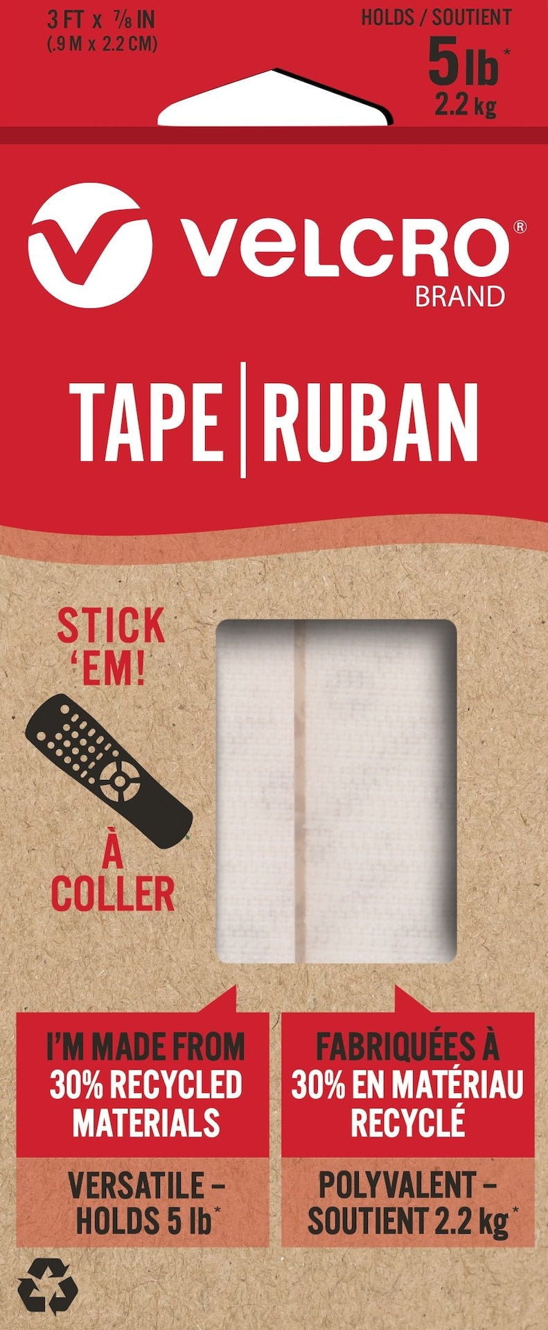 Velcro Durable Reusable Eco Tape, White, 5-lbs, 3-ft x 0.7-in C7