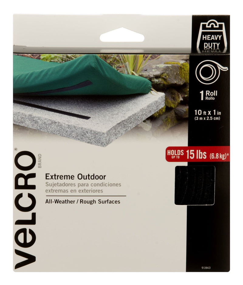 Velcro Industrial Strength Extreme Heavy Duty Tape, Black, 15-lbs, 10-ft x 1-in, 1-pk U6