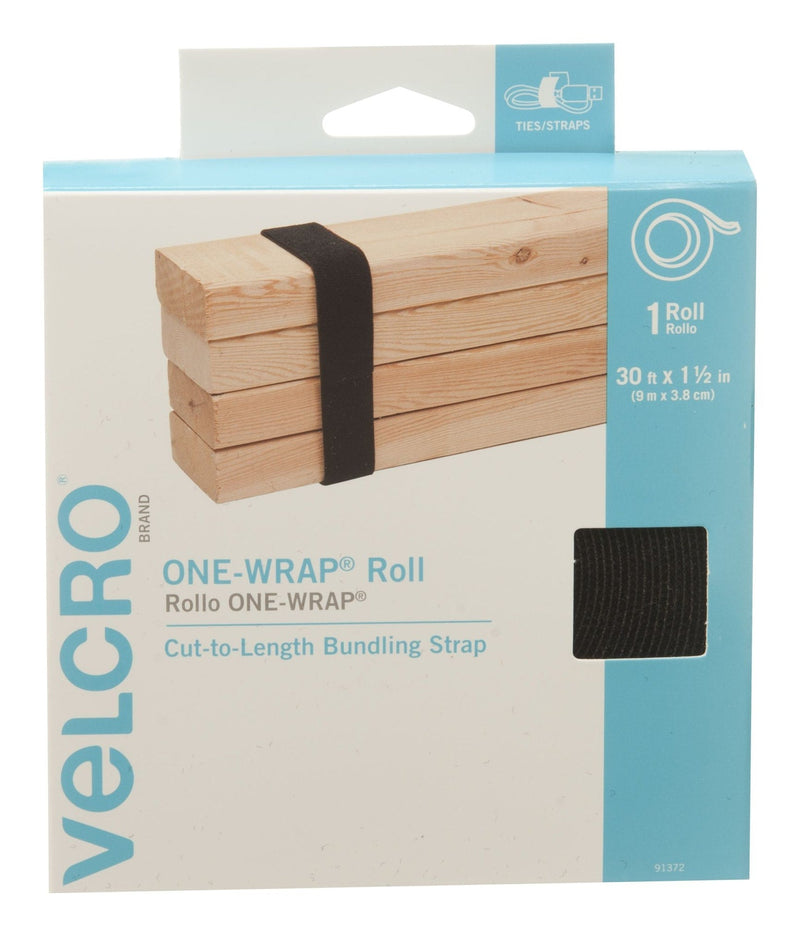 Velcro ONE-WRAP Adjustable Reusable Velcro Hook and Loop Strap, Black Roll, 30-ft x 1-1/2-in, 1-pk B5