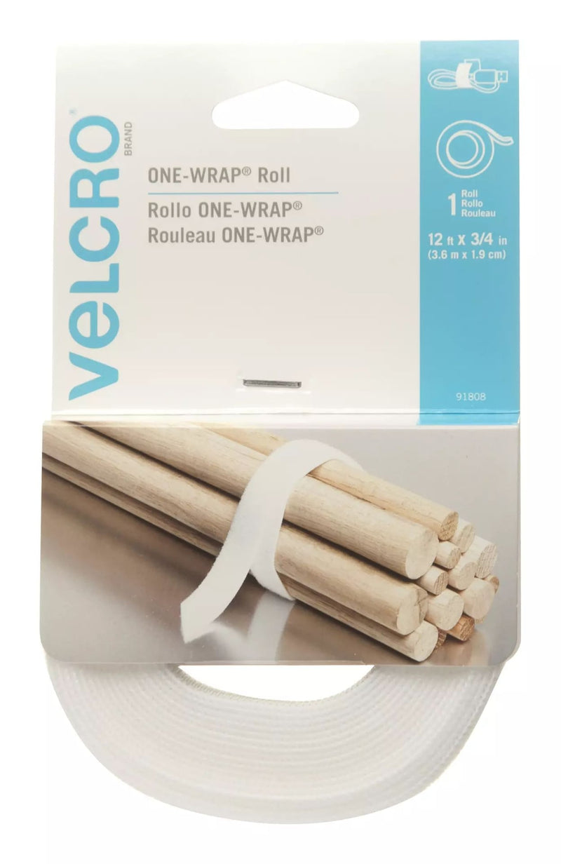 Velcro ONE-WRAP Adjustable Reusable Velcro Hook and Loop Strap, White Roll, 12-ft x 3/4-in, 1-pk G5
