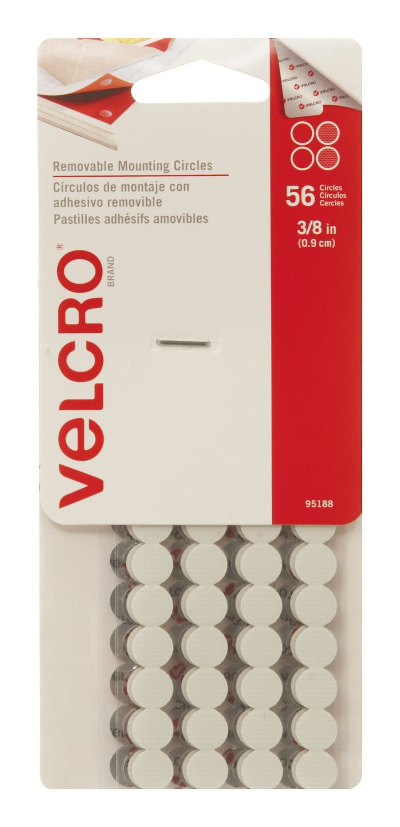 Velcro Removeable Adhesive Peel and Stick Mounting Circles, White, 3/8-in, 56-pk F2