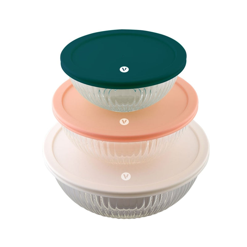 Vida 6 piece nesting glass bowl set with lids E3