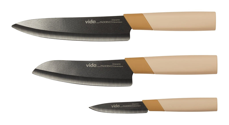 Vida by PADERNO Black Ceramic Knife Set, 3-pc K9