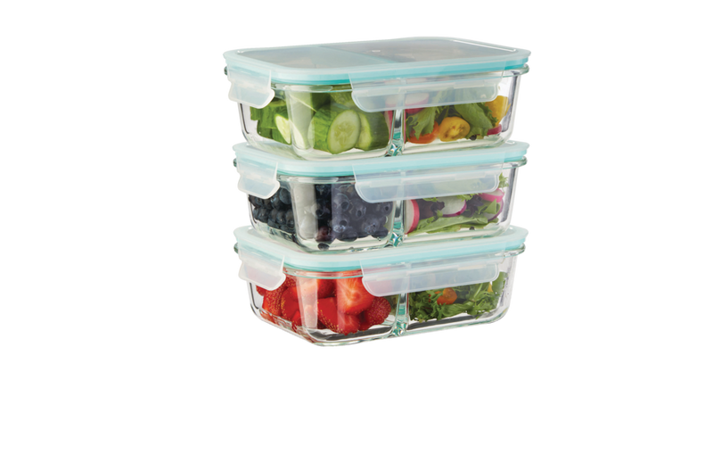Vida by PADERNO Glass Clip Food Storage Container Set with Compartments and Leakproof Lids, 3 Count Q3