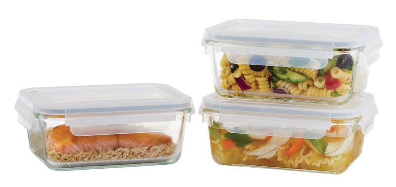 Vida by PADERNO Glass Clip Lid Food Storage Container Set Leakproof, 980-mL, 3 Count L4