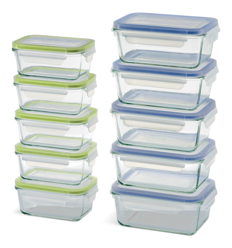 Vida by PADERNO Glass Clip Lid Food Storage Container Set with Leakproof Lids, 10-pk, with Lids T9