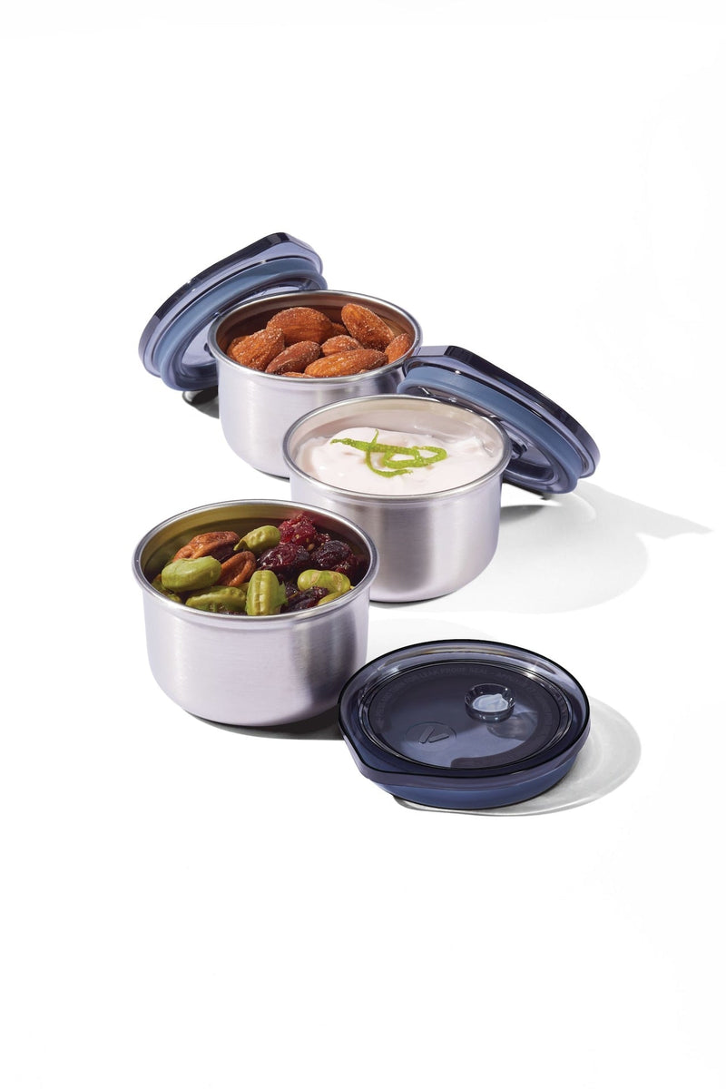 Vida by PADERNO Leakproof Stainless Steel Mini Food Storage Pots and Lids, 3 Count N5