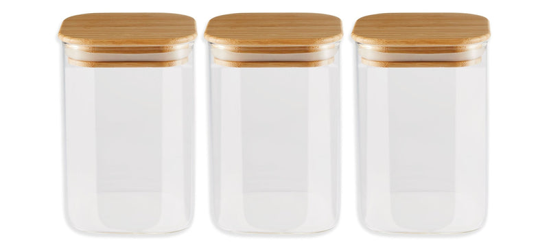 Vida by PADERNO Square Glass Pantry Storage Container Set with Airtight Bamboo Lid, 3 Count S6
