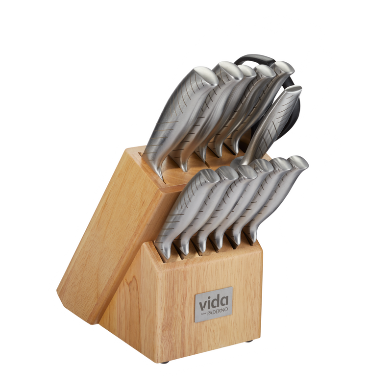 Vida by PADERNO Stainless Steel Knife Block Set, Ergonomic Grip, 14-pc J4