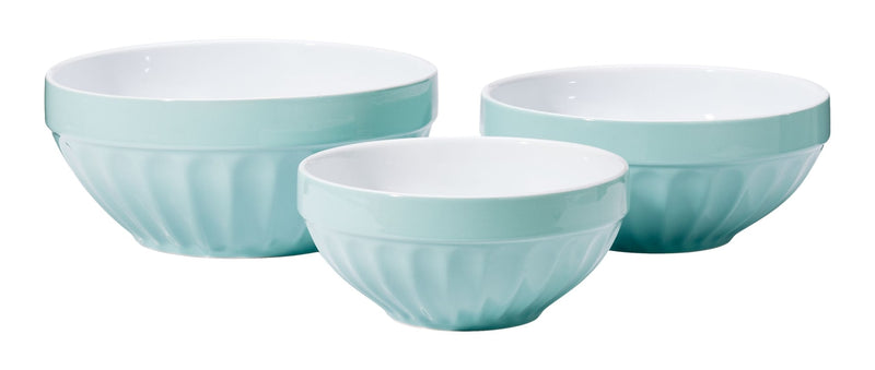 Vida by PADERNO White/Blue Ceramic Mixing Bowl Set, 3-pc E2