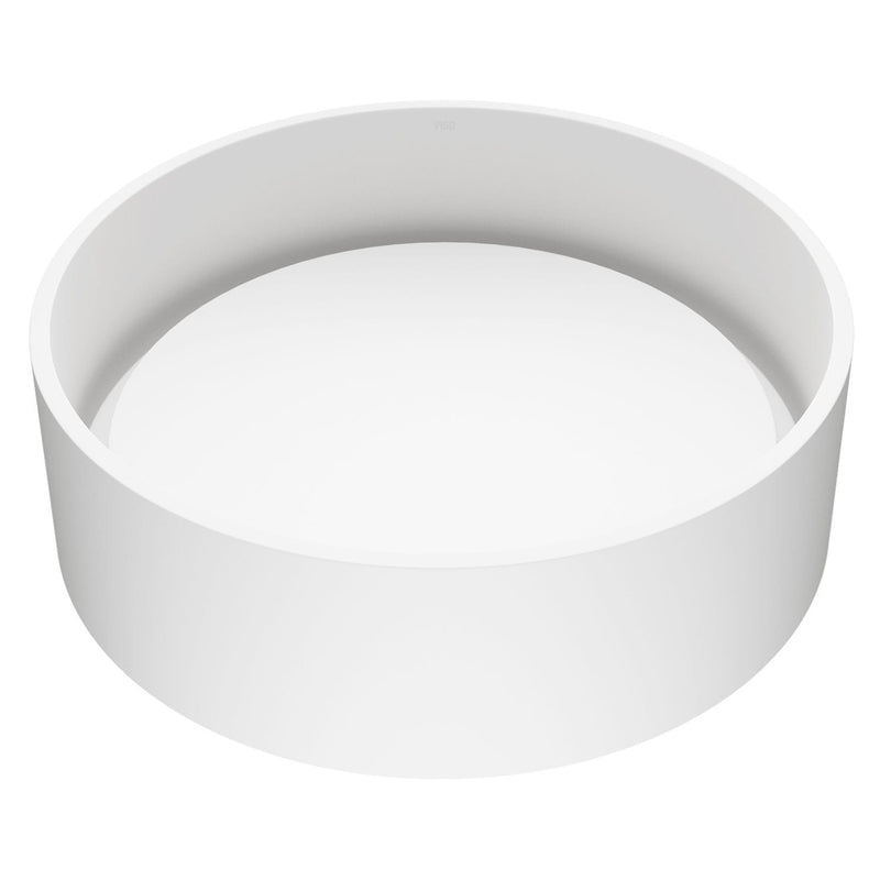 VIGO Anvil Matte Stone Round Composite Vessel Bathroom Sink/Basin with Deep Bowl, White W1