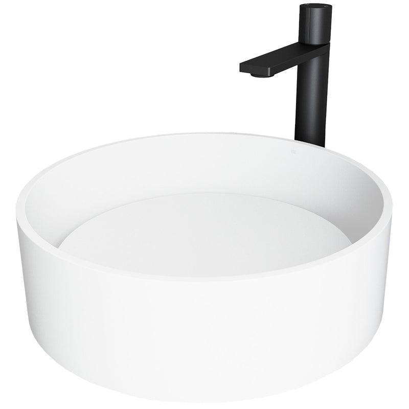 VIGO Anvil MatteStone Round White Composite Bathroom Sink/Basin Set with Gotham Faucet and Pop-Up Drain P3