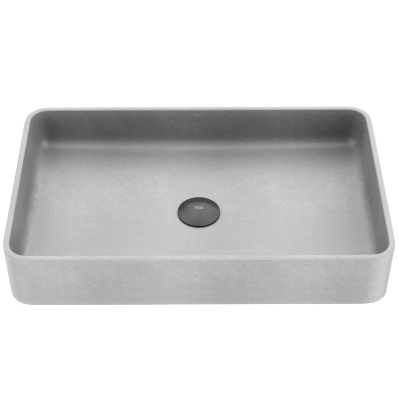 VIGO Basilica Gothic ConcretoStone 23x14-in Deep Grey Bathroom Sink/Basin with Rectangular Vessel X8