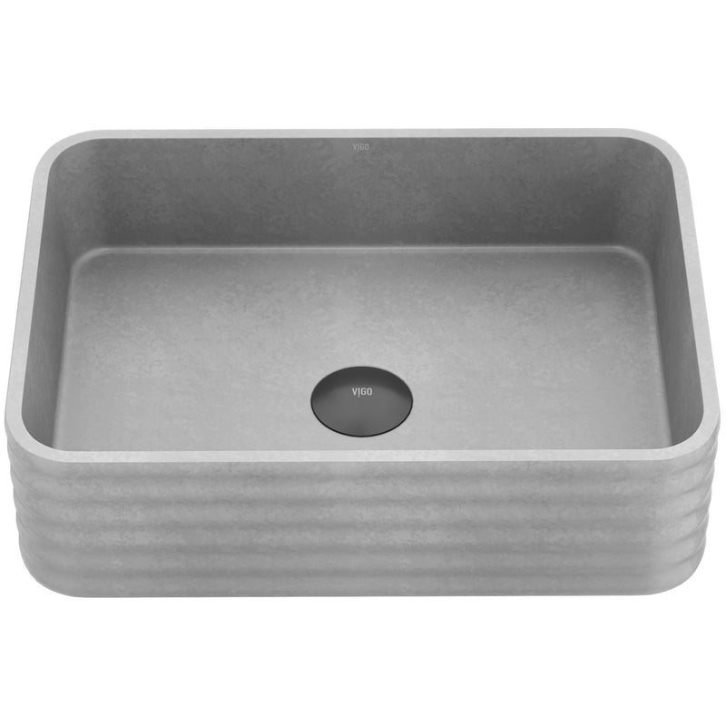 VIGO Cadman ConcretoStone 18-in Deep Grey Bathroom Sink/Basin with Rectangular Fluted Vessel R2