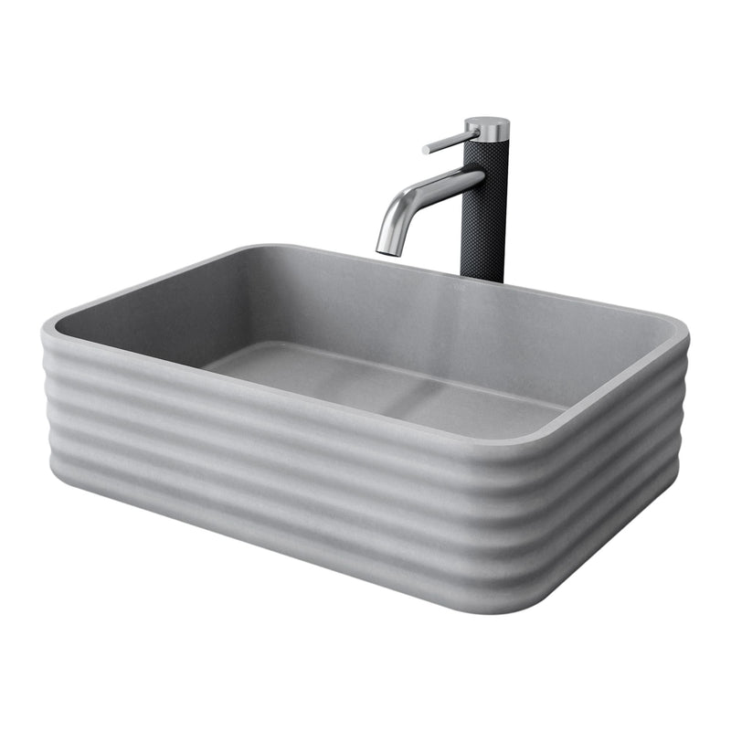 VIGO Cadman ConcretoStone Grey Bathroom Sink/Basin Set with Lexington Faucet and Rectangular Vessel K0