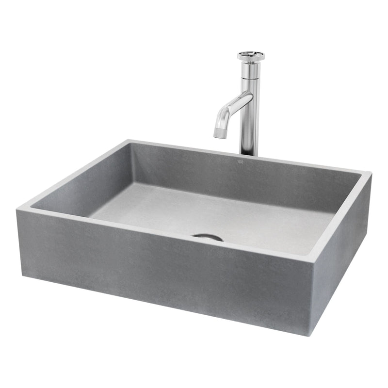 VIGO Coca Gothic ConcretoStone Grey Bathroom Sink/Basin Set with Cass Faucet and Rectangular Vessel M9