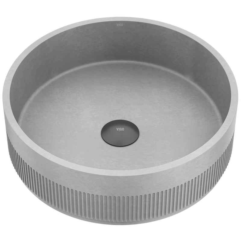 VIGO Cypress ConcretoStone 16-in Deep Grey Bathroom Sink/Basin with Round Fluted Vessel S1