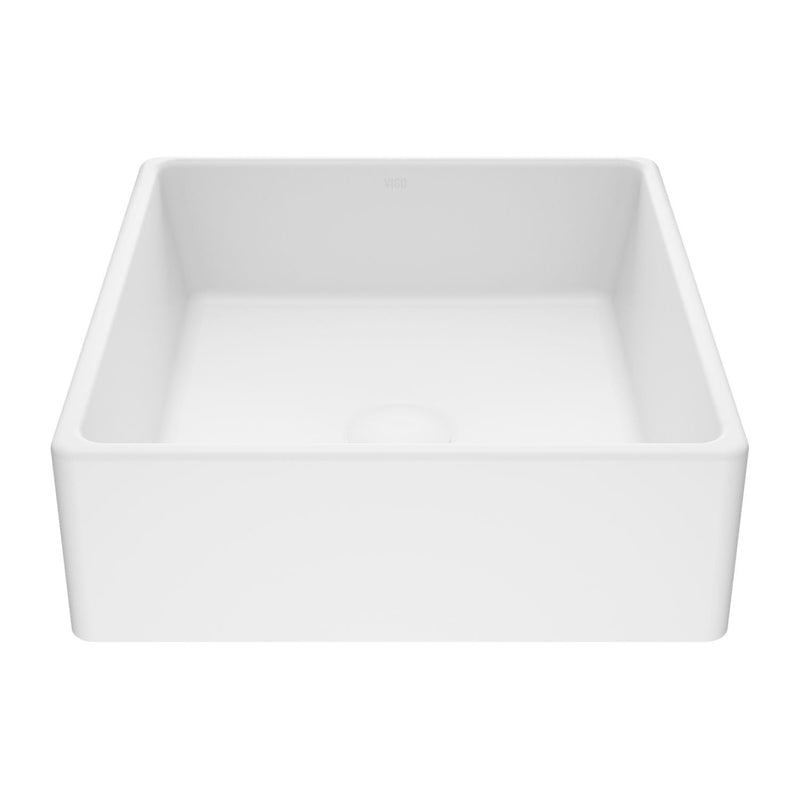 VIGO Dianthus Matte Stone Square Vessel Bathroom Sink, Above-Counter Installation, White Y1