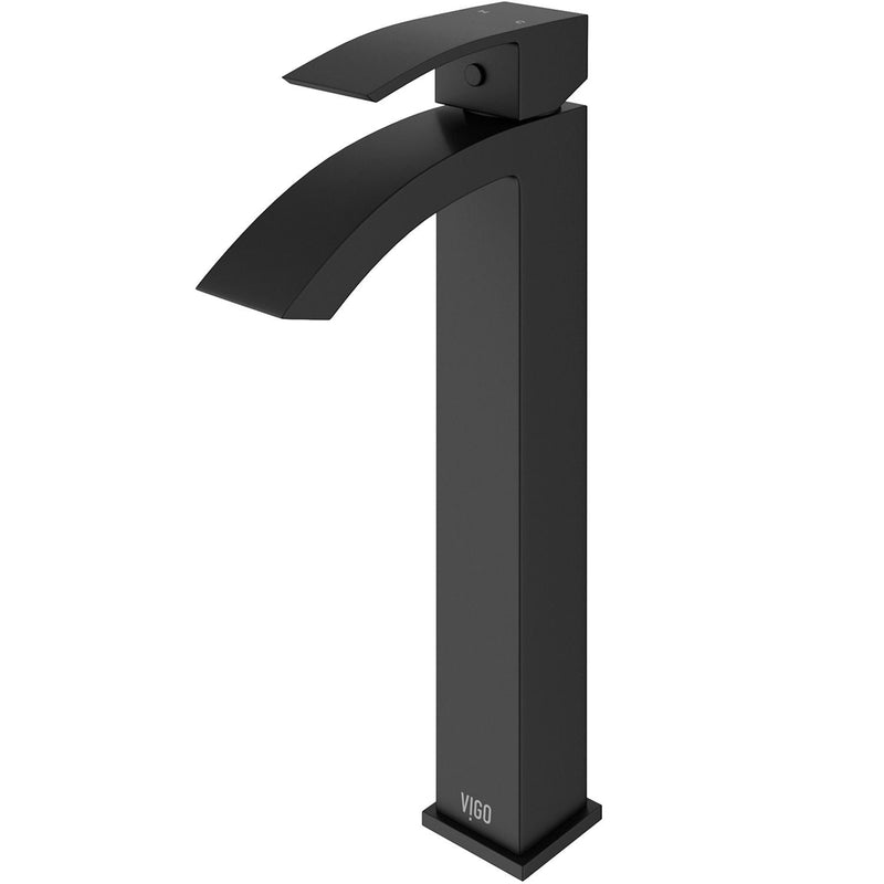 VIGO Duris Single Handle Vessel Sink Bathroom Faucet with Deck Plate, Matte Black Y8