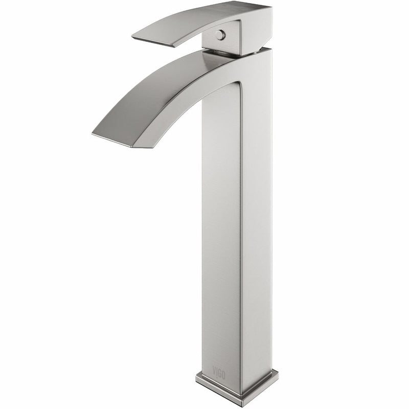 VIGO Duris Vessel Single Handle Vessel Sink Bathroom Faucet with Deck Plate, Brushed Nickel Z4