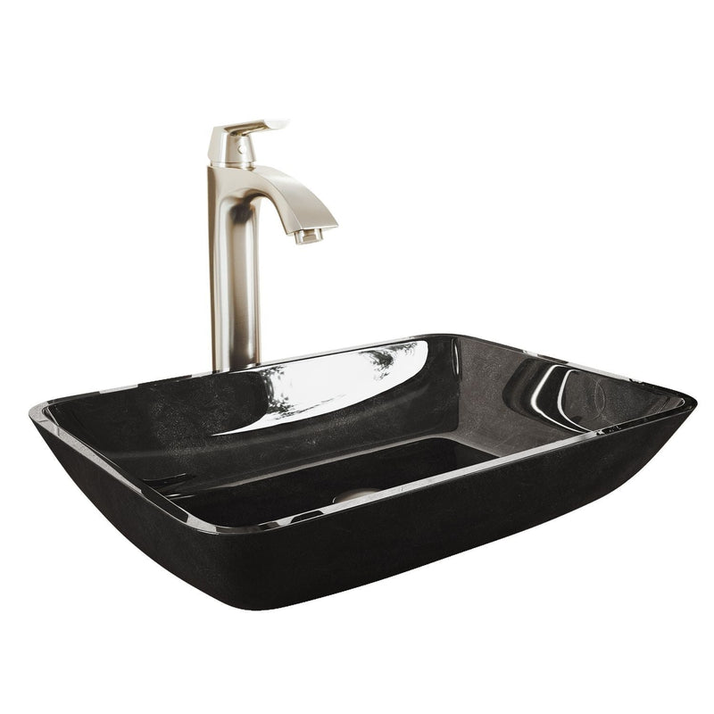 VIGO Glass Grey Onyx Bathroom Sink/Basin Set with Linus Faucet and Rectangular Vessel K8