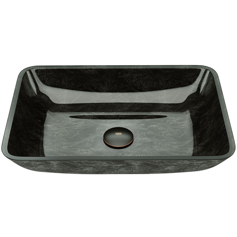 VIGO Glass Rectangular Vessel Bathroom Sink/Basin, Grey Onyx K1