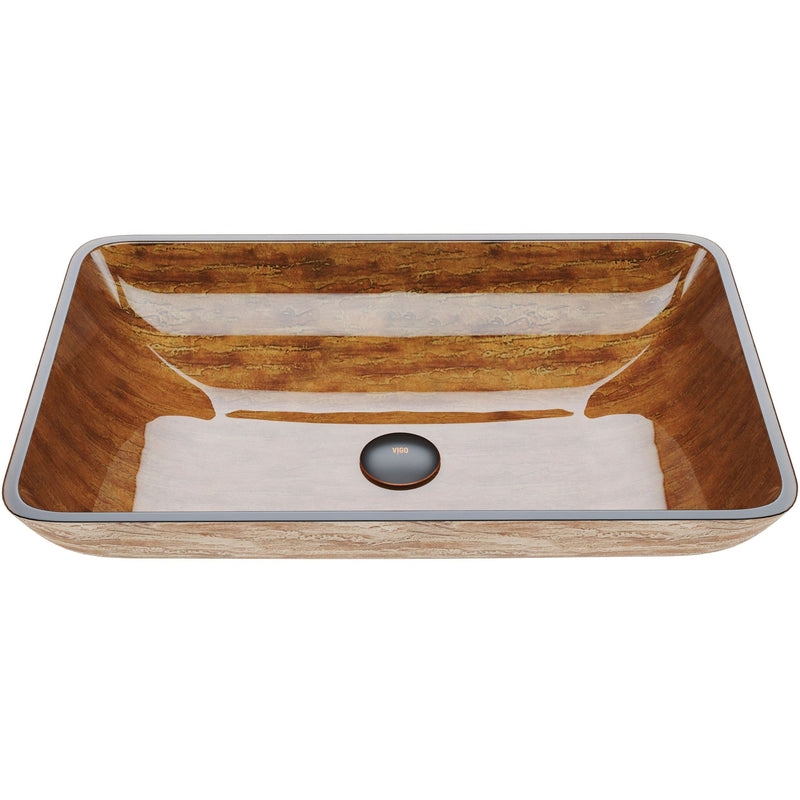 VIGO Glass Rectangular Vessel Bathroom Sink/Basin with Rounded Edges & Deep Bowl, Amber Sunset K2