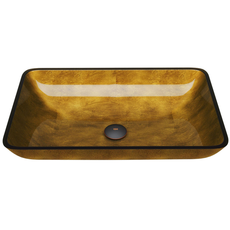 VIGO Glass Rectangular Vessel Bathroom Sink/Basin with Rounded Edges & Deep Bowl, Copper V8